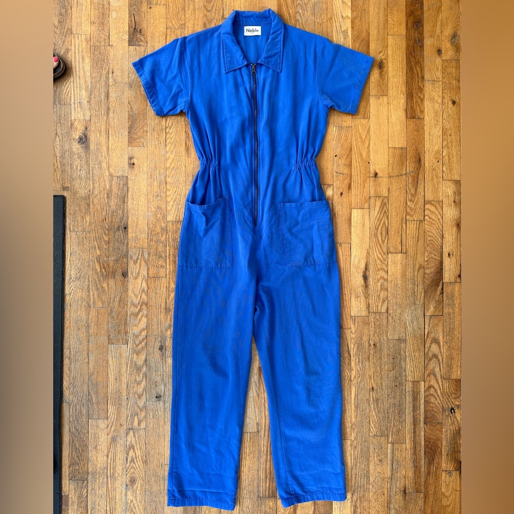 French Blue Noble Utility Jumpsuit with Pockets